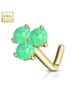 Piercing nez Or jaune 14 carats trois opales vertes