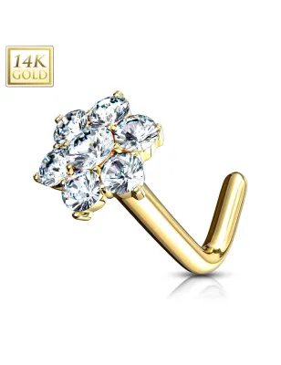 Piercing nez Or jaune 14 carats fleur 7 gemmes