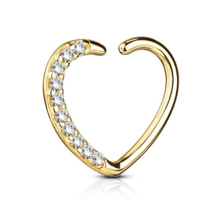 Piercing cartilage daith coeur pavé en Or jaune 14 Carats
