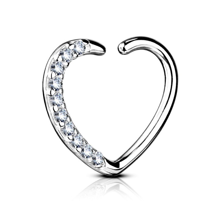 Piercing cartilage daith coeur pavé en Or blanc 14 Carats