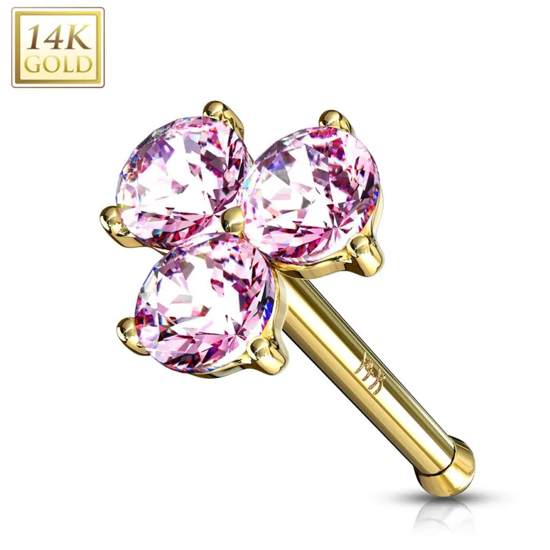 Piercing nez Or jaune 14 carats trois gemmes roses