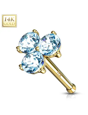 Piercing nez Or jaune 14 carats trois gemmes turquoises
