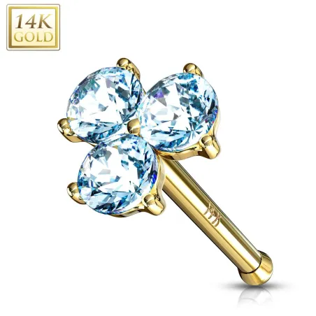 Piercing nez Or jaune 14 carats trois gemmes turquoises