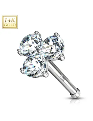 Piercing nez Or blanc 14 carats trois gemmes blancs