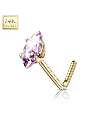 Piercing nez Or jaune 14 carats pierre marquise rose