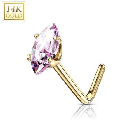 Piercing nez Or jaune 14 carats pierre marquise rose
