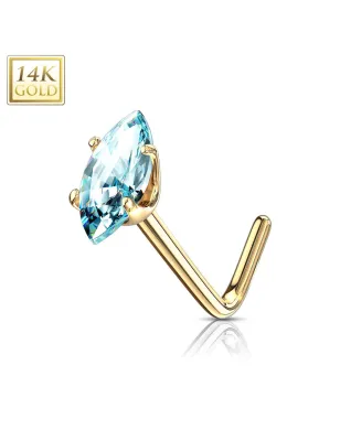 Piercing nez Or jaune 14 carats pierre marquise turquoise