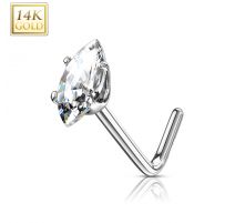 Piercing nez Or blanc 14 carats pierre marquise blanche
