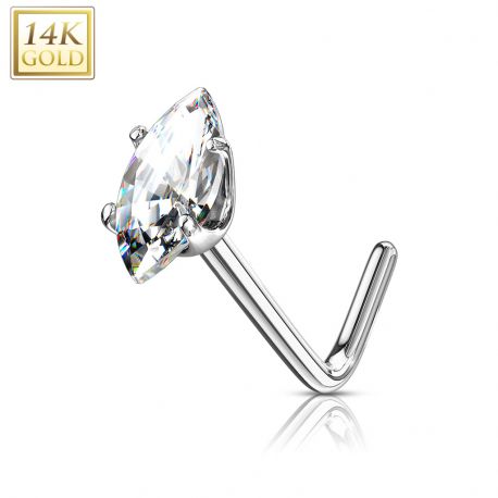 Piercing nez Or blanc 14 carats pierre marquise blanche