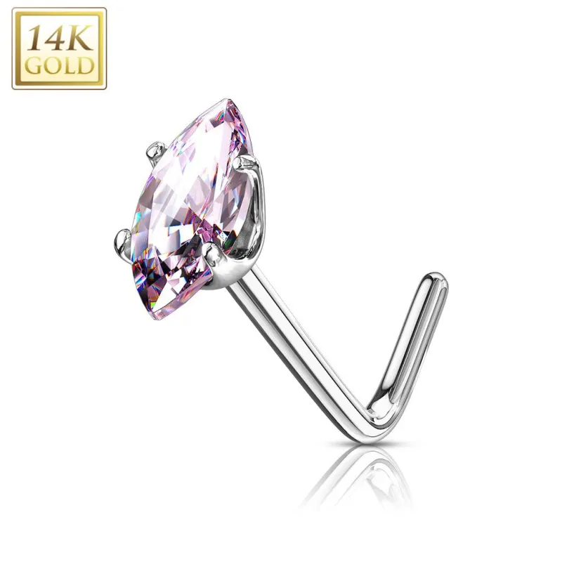 Piercing nez Or blanc 14 carats pierre marquise rose
