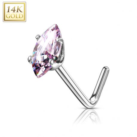 Piercing nez Or blanc 14 carats pierre marquise rose