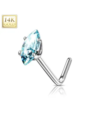 Piercing nez Or blanc 14 carats pierre marquise turquoise