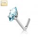 Piercing nez Or blanc 14 carats pierre marquise turquoise