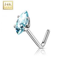 Piercing nez Or blanc 14 carats pierre marquise turquoise