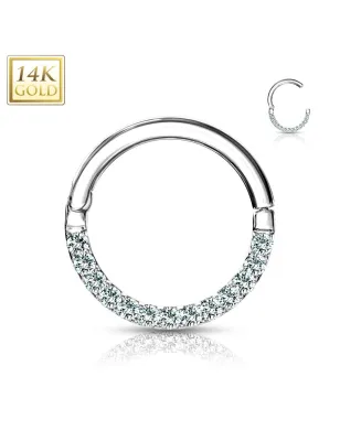 Piercing oreille anneau en or blanc 14 carats pavé de gemmes