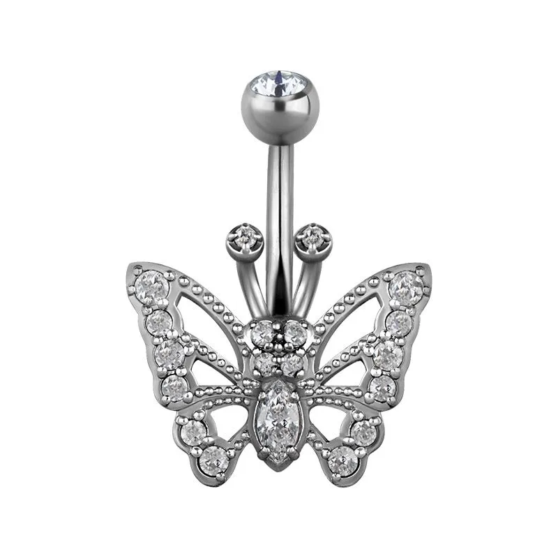 Piercing nombril Swarovski Zirconia Papillon Blanc