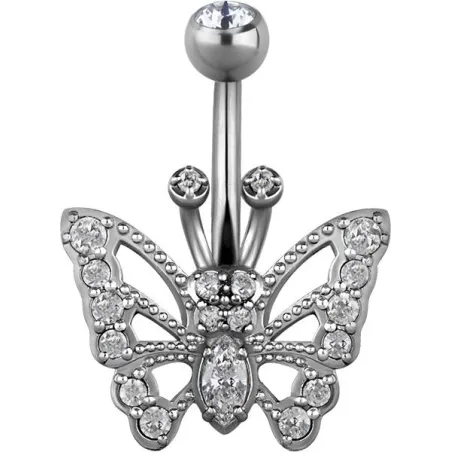 Piercing nombril Swarovski Zirconia Papillon Blanc