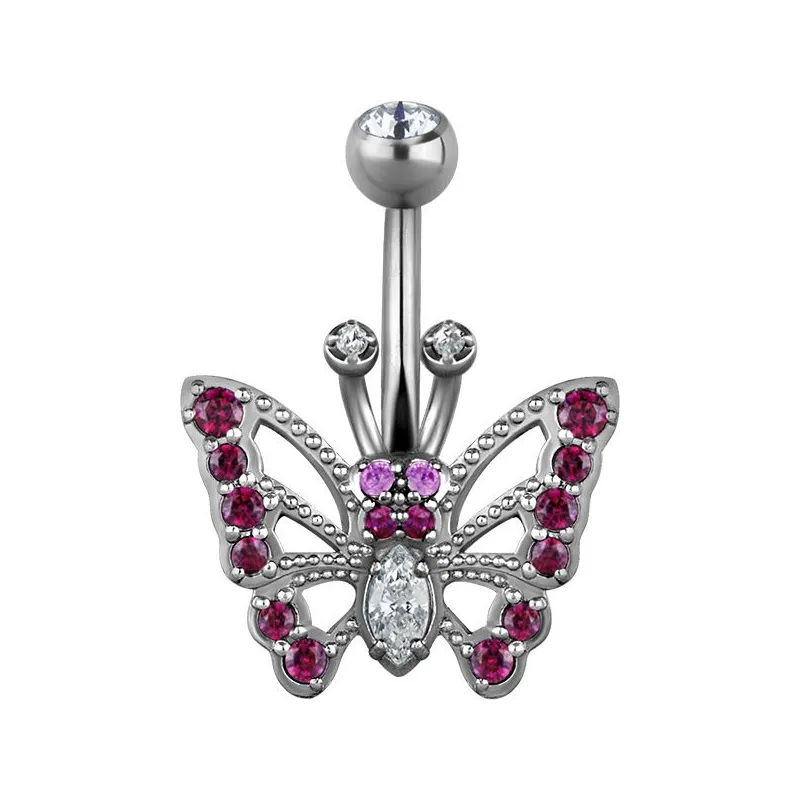 Piercing nombril Swarovski Zirconia Papillon Fuchsia