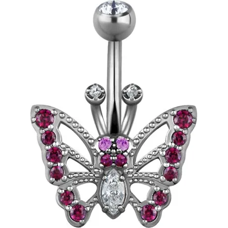 Piercing nombril Swarovski Zirconia Papillon Fuchsia