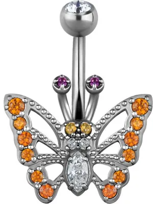 Piercing nombril Swarovski Zirconia Papillon Orange