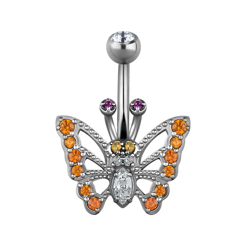 Piercing nombril Swarovski Zirconia Papillon Orange