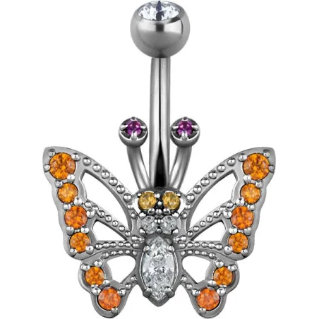 Piercing nombril Swarovski Zirconia Papillon Orange