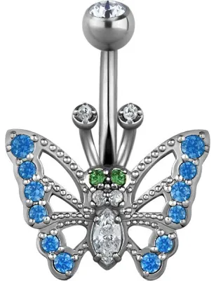 Piercing nombril Swarovski Zirconia Papillon Bleu