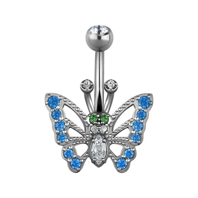 Piercing nombril Swarovski Zirconia Papillon Bleu