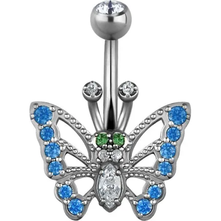 Piercing nombril Swarovski Zirconia Papillon Bleu