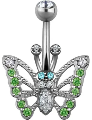 Piercing nombril Swarovski Zirconia Papillon Vert