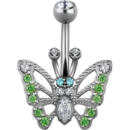 Piercing nombril Swarovski Zirconia Papillon Vert