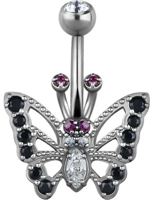 Piercing nombril Swarovski Zirconia Papillon Noir