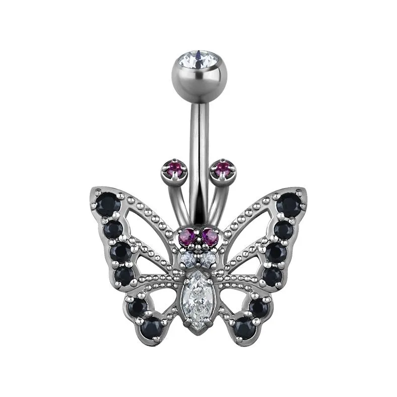 Piercing nombril Swarovski Zirconia Papillon Noir