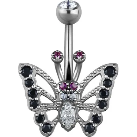 Piercing nombril Swarovski Zirconia Papillon Noir