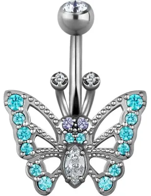 Piercing nombril Swarovski Zirconia Papillon Turquoise