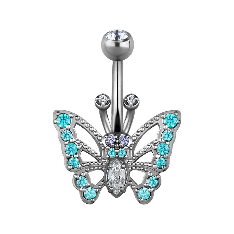 Piercing nombril Swarovski Zirconia Papillon Turquoise