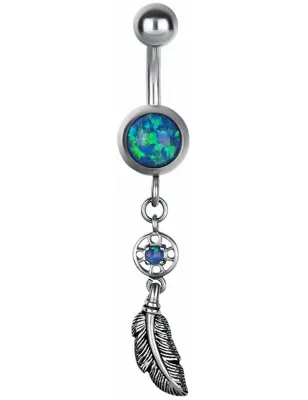 Piercing nombril Opale verte et attrapeur de rêves