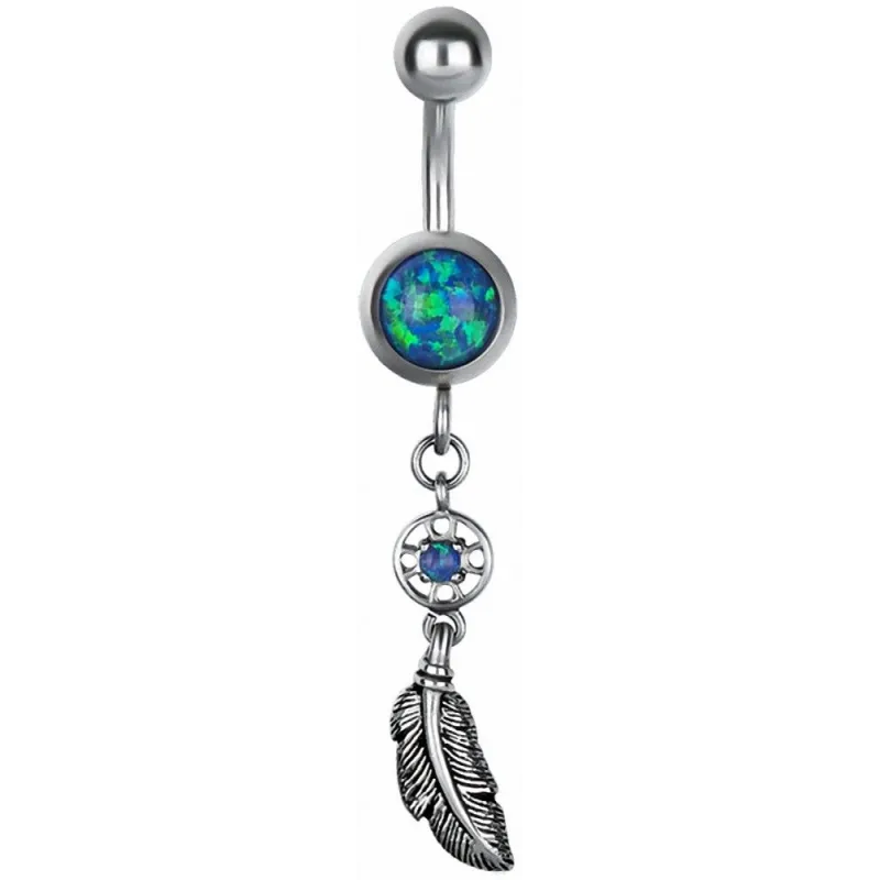 Piercing nombril Opale verte et attrapeur de rêves