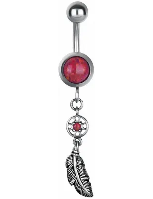 Piercing nombril Opale rouge et attrapeur de rêves