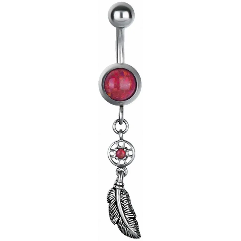 Piercing nombril Opale rouge et attrapeur de rêves