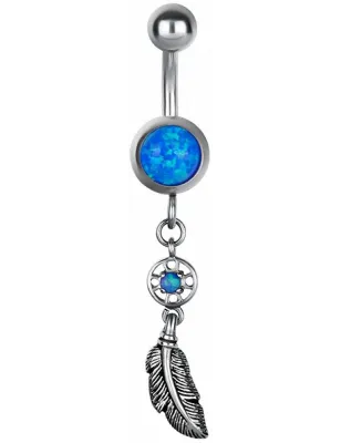 Piercing nombril Opale bleu et attrapeur de rêves