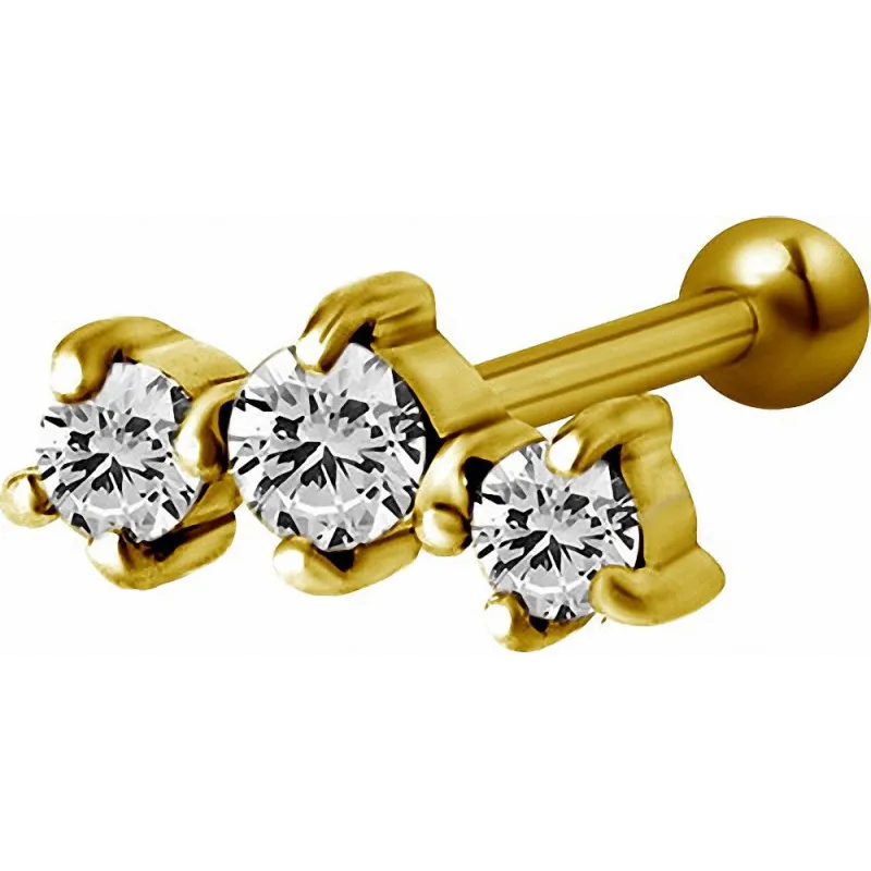 Piercing cartilage hélix plaqué or triple Swarovski Zirconia