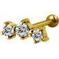 Piercing cartilage hélix plaqué or triple Swarovski Zirconia