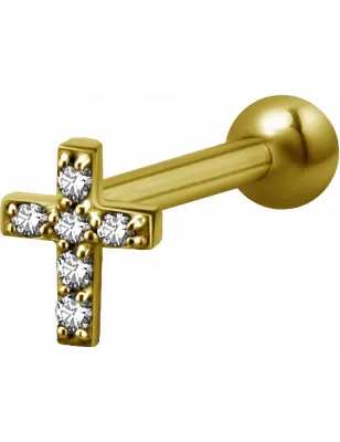 Piercing cartilage hélix plaqué or croix Swarovski Zirconia