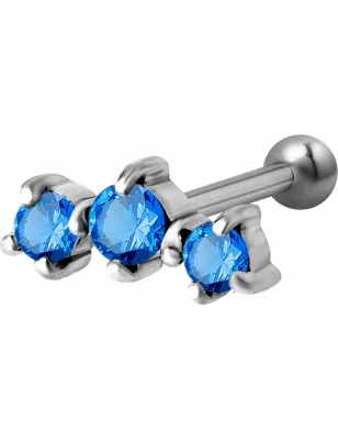 Piercing cartilage hélix triple Swarovski Zirconia bleu