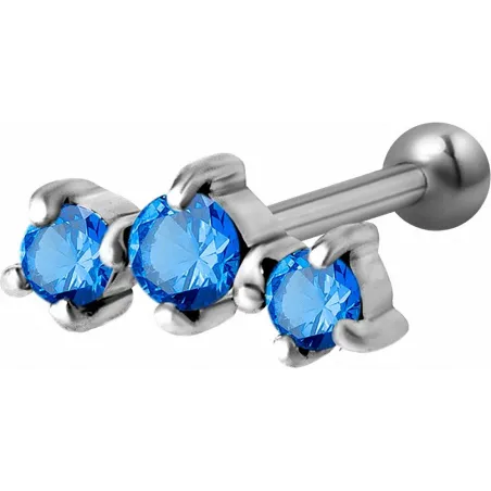 Piercing cartilage hélix triple Swarovski Zirconia bleu