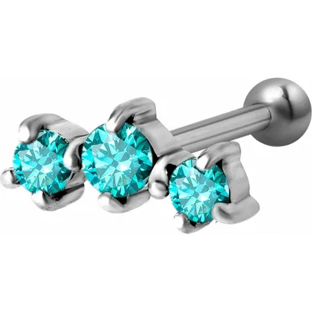 Piercing cartilage hélix triple Swarovski Zirconia turquoise