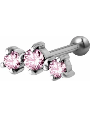 Piercing cartilage hélix triple Swarovski Zirconia rose