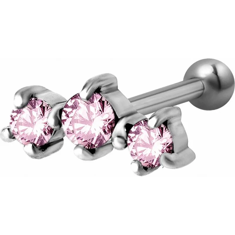Piercing cartilage hélix triple Swarovski Zirconia rose