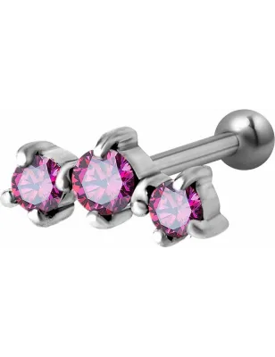 Piercing cartilage hélix triple Swarovski Zirconia fuchsia